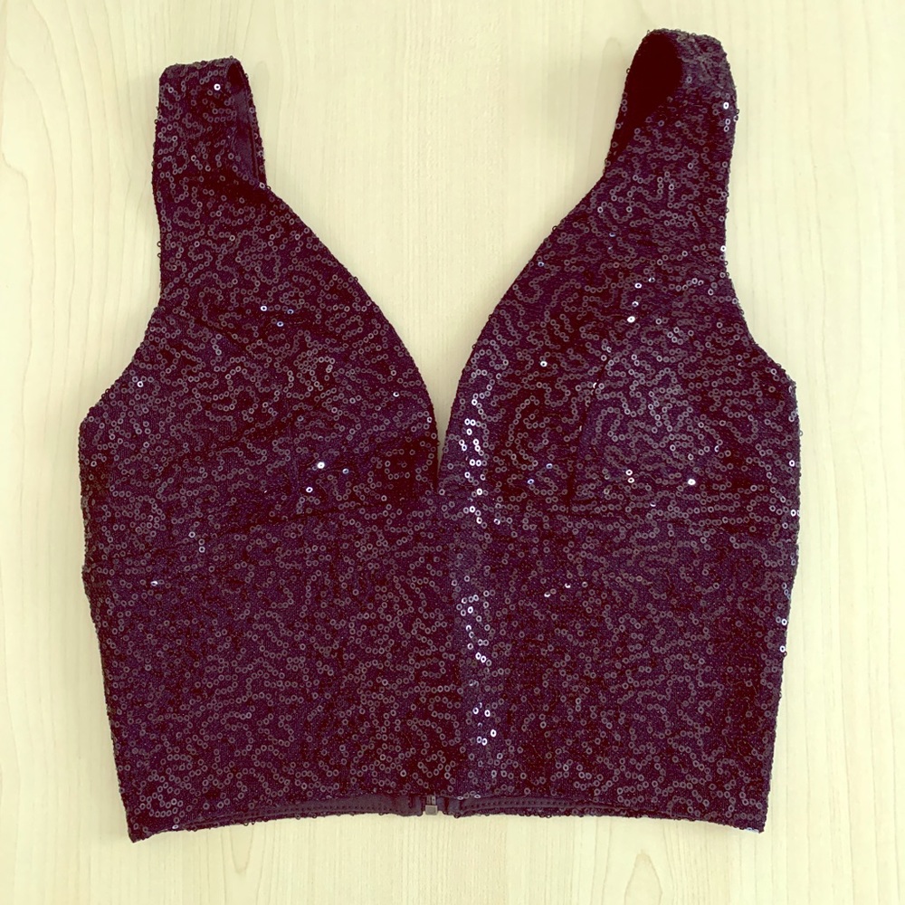 Bloomingdales AQUA black sequin crop top XS